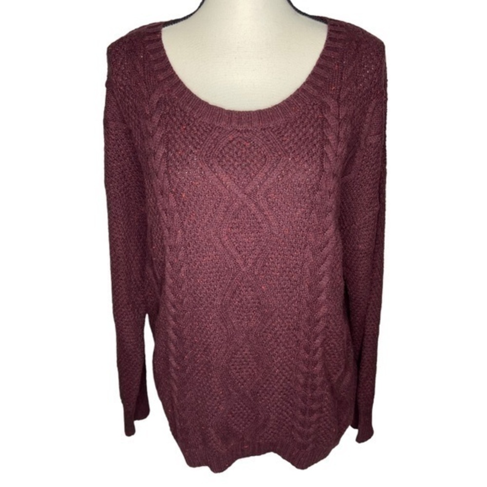 Old Navy Burgundy Sweater Top Cable Knit Scoop Neck Long Sleeve Size Large